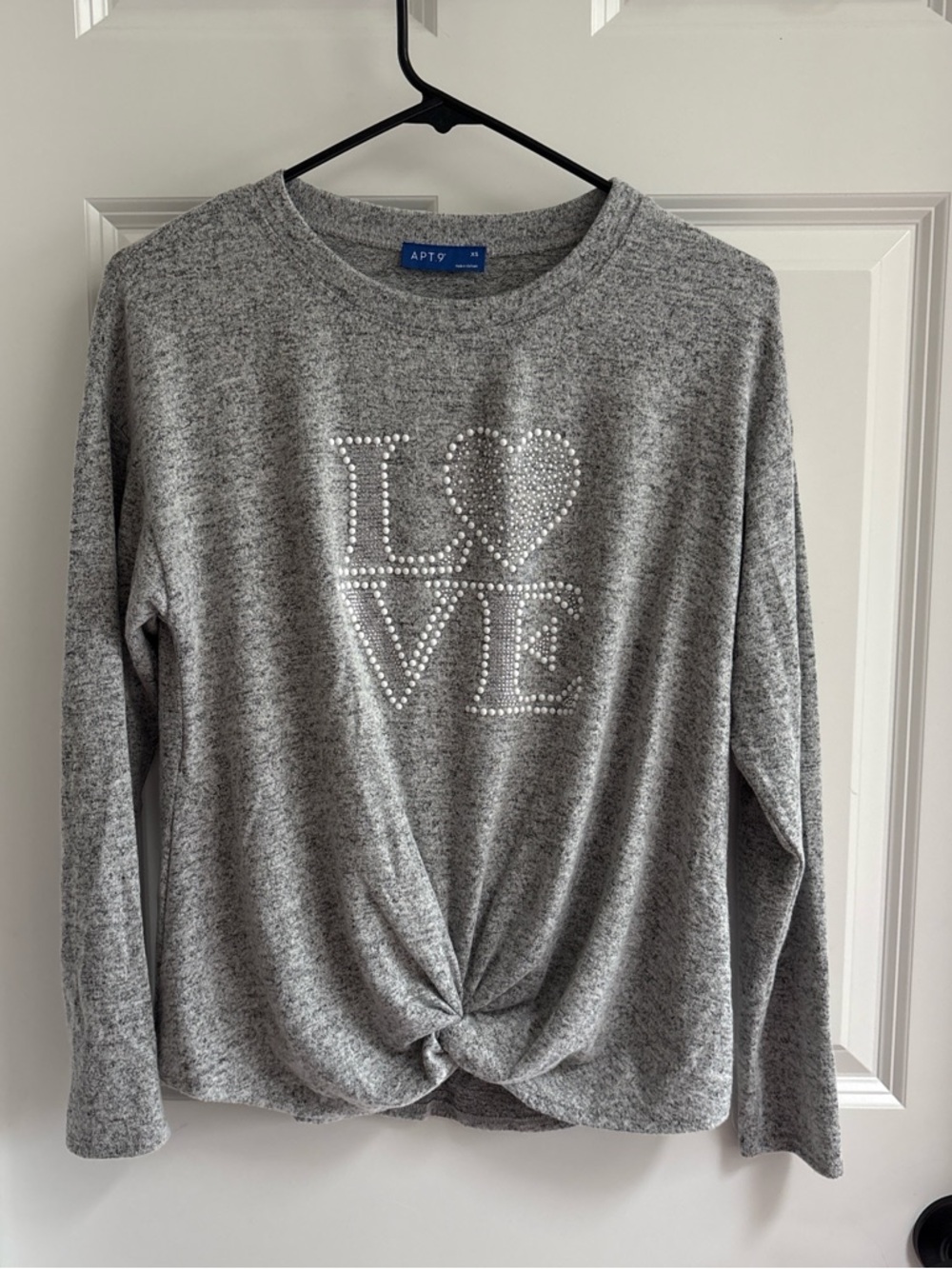 Apt. 9 Heather Gray Crystal 'LOVE' Twist-Front Sweatshirt